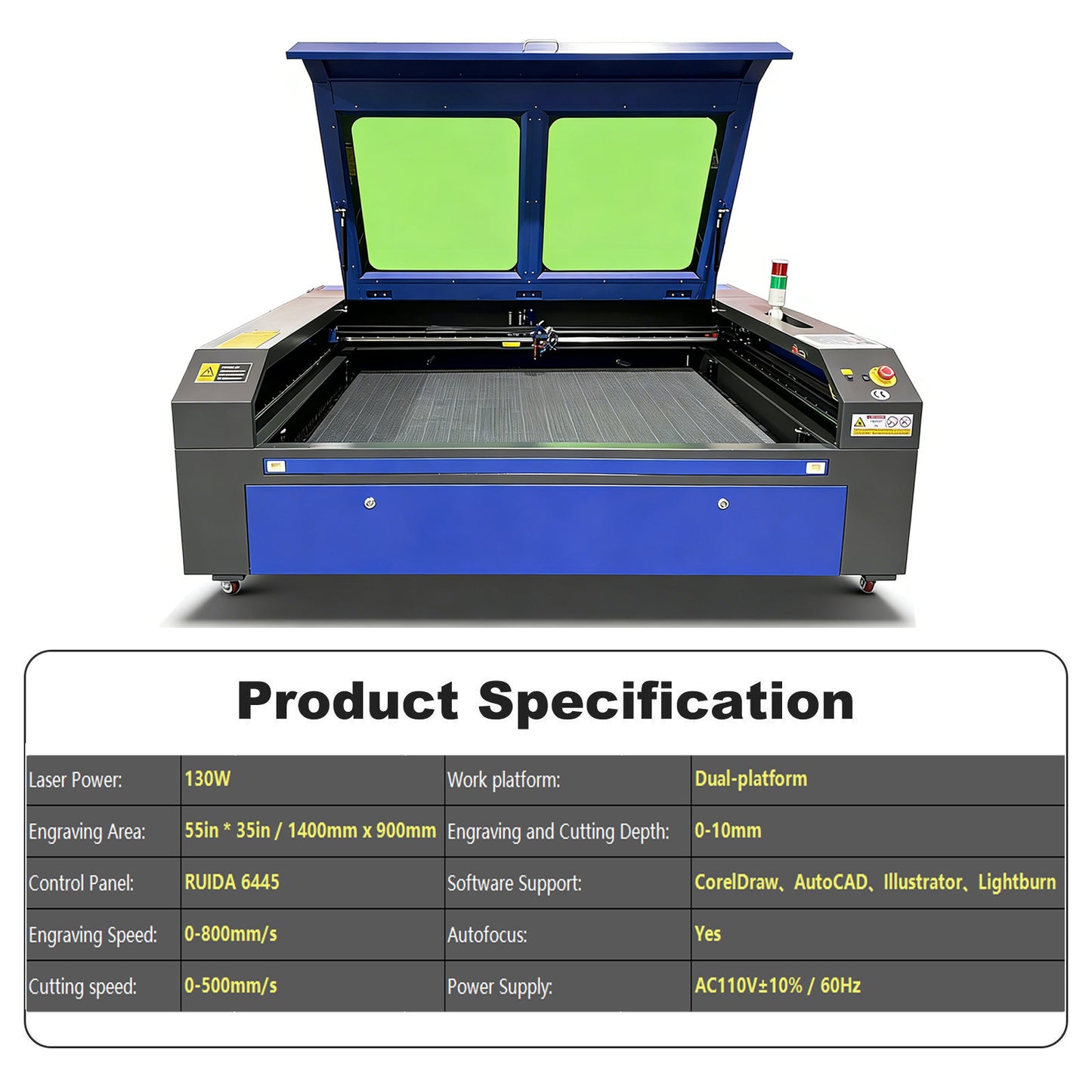 Autofocus 130W CO₂ Laser Engraver Engraving Machine Cutter 900x1400mm RUIDA
