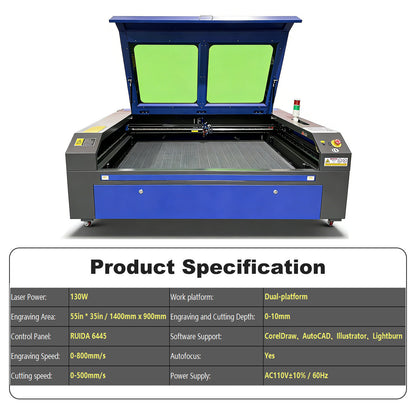 Autofocus 130W CO₂ Laser Engraver Engraving Machine Cutter 900x1400mm RUIDA