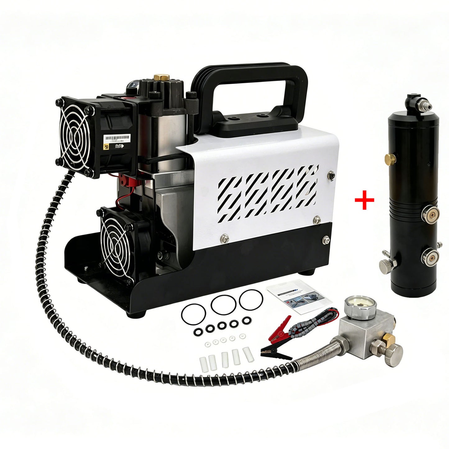 PCP Air Compressor, 30MPa/4500psi Compressor 12V DC With Power Adapter, Manual Stop, No Oil/Water Required Suitable for Paintball, Airsoft Gun, Scuba Cylinder Compressor