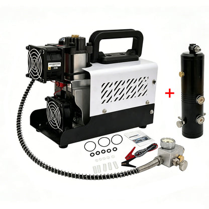 PCP Air Compressor, 30MPa/4500psi Compressor 12V DC With Power Adapter, Manual Stop, No Oil/Water Required Suitable for Paintball, Airsoft Gun, Scuba Cylinder Compressor