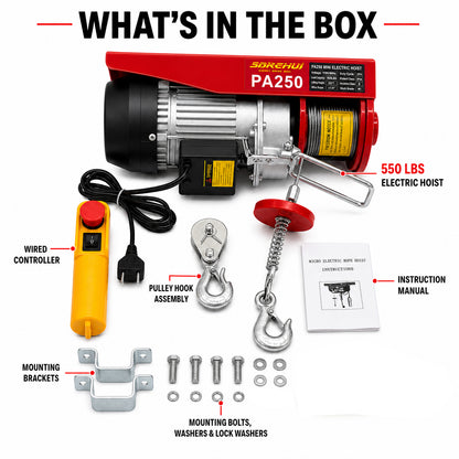 250KG 550lbs Mini Electric Hoist Small Hoist Mini Crane Lifting Winch Crane