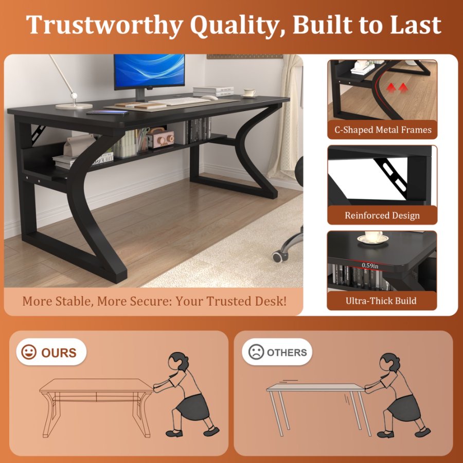 47/55 Inch Home Office Computer Desk Pc Gamer Table With 2-Piece Table Top