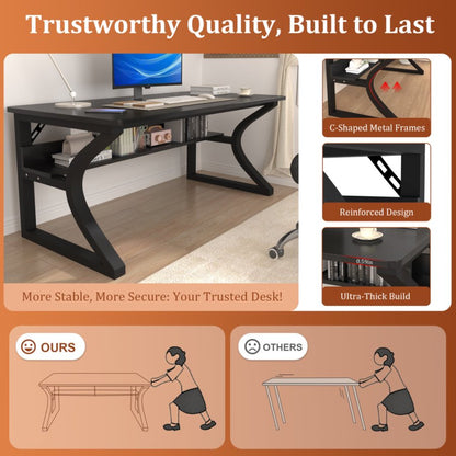 47/55 Inch Home Office Computer Desk Pc Gamer Table With 2-Piece Table Top