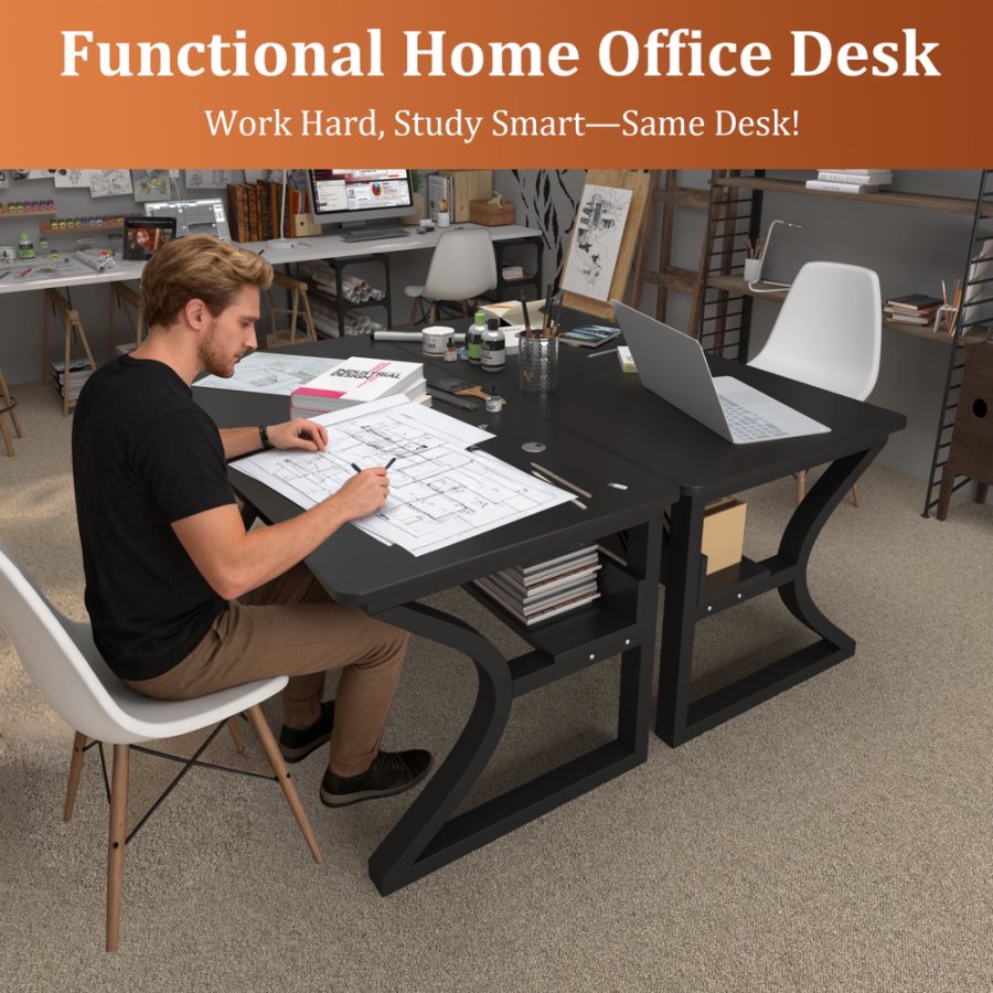 47/55 Inch Home Office Computer Desk Pc Gamer Table With 2-Piece Table Top
